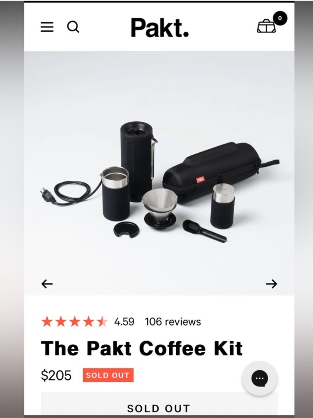 Pakt Coffee Kit. Electric Kettle for Travel. Preowned.
